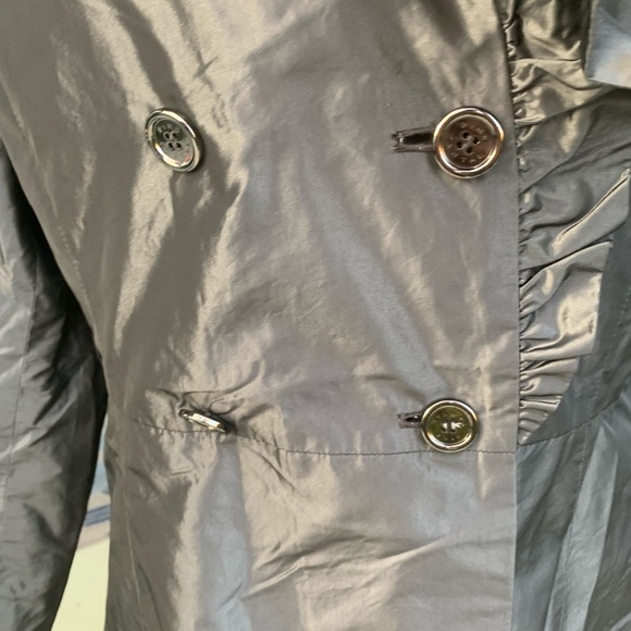 Pink Tartan gun metal color ruffled fri lined trench coat Size 12 - Picture 3 of 10